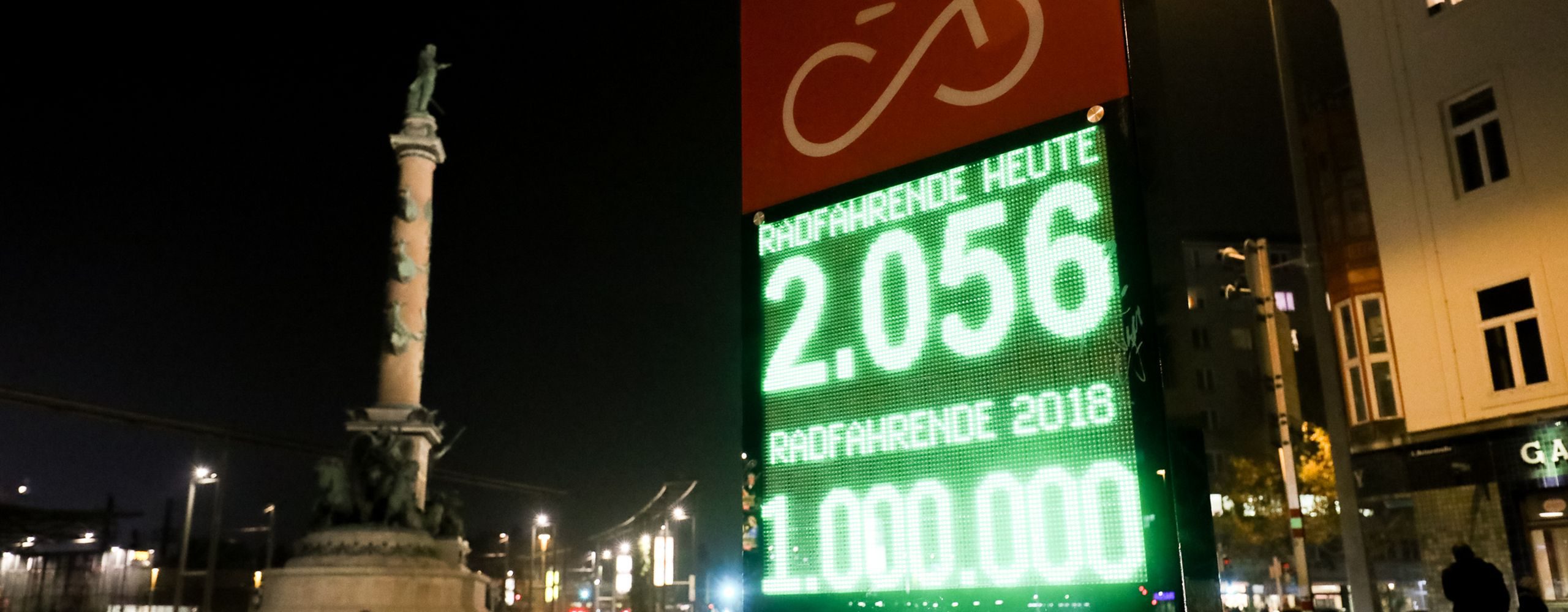 Am 9.11.2018 wurde an der Zählstelle Praterstern die Million erreicht. D. h. es kamen an dieser Stelle, in diesem Jahr bereits eine Million Radfahrerinnen vorbei. Foto: Christian Fürthner