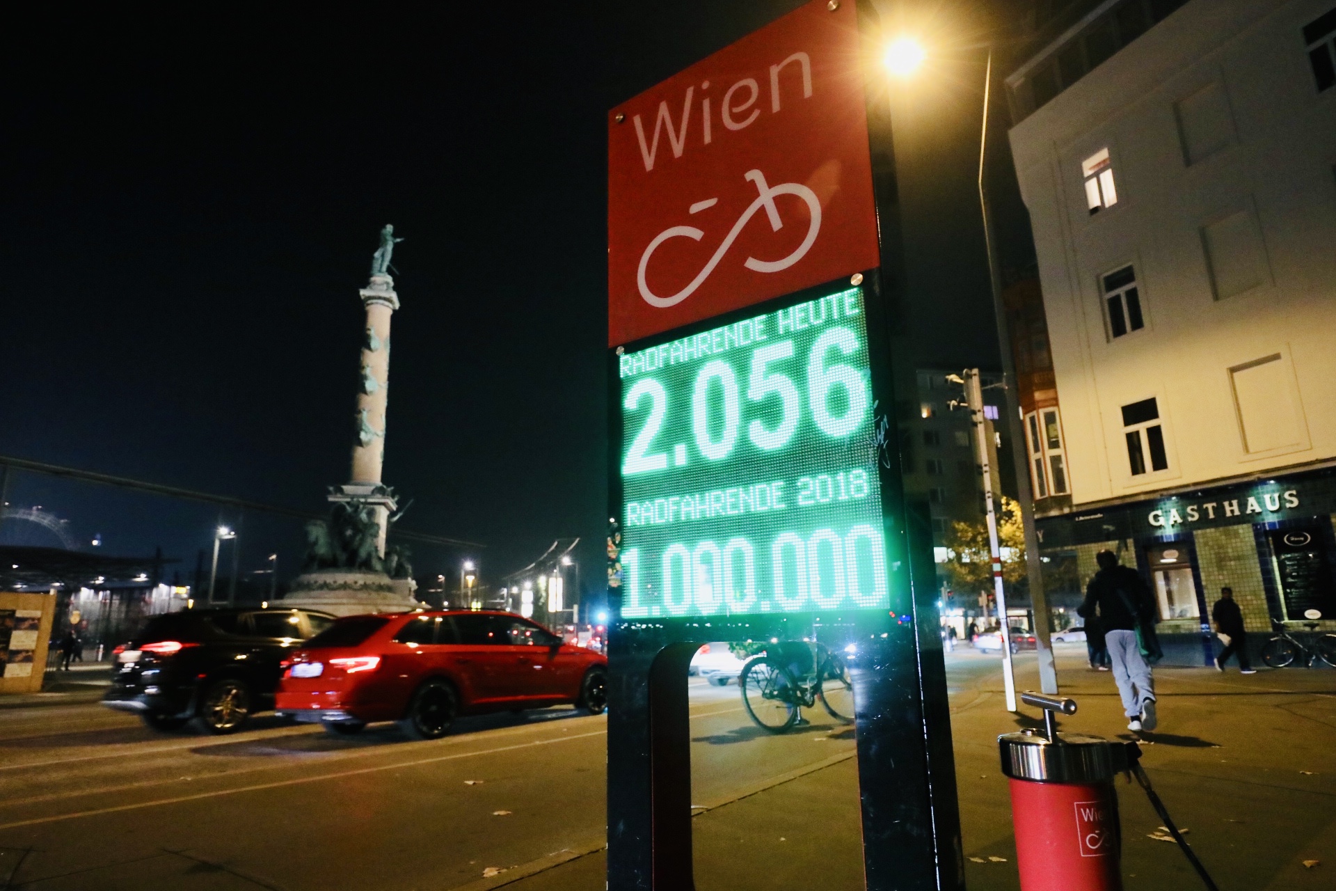 Am 9.11.2018 wurde an der Zählstelle Praterstern die Million erreicht. D. h. es kamen an dieser Stelle, in diesem Jahr bereits eine Million Radfahrerinnen vorbei. Foto: Christian Fürthner