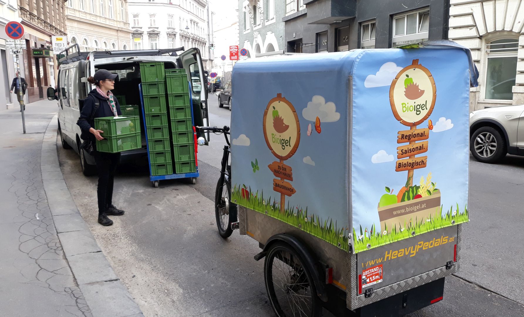 Die Bestellungen von Bioigel werden mit Lastenrad zugestellt.