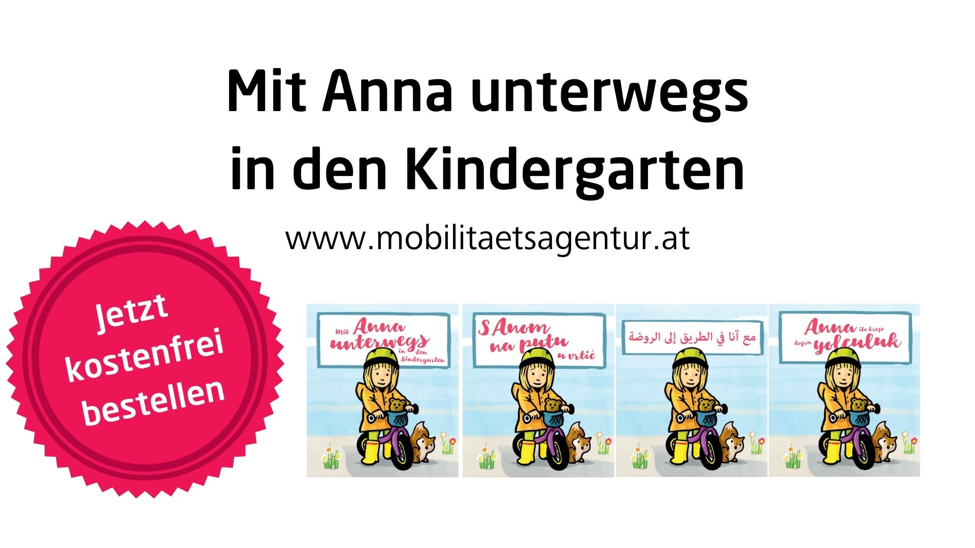 "Mit Anna unterwegs in den Kindergarten" Teaserbild zeigt Cover in vier Sprachen