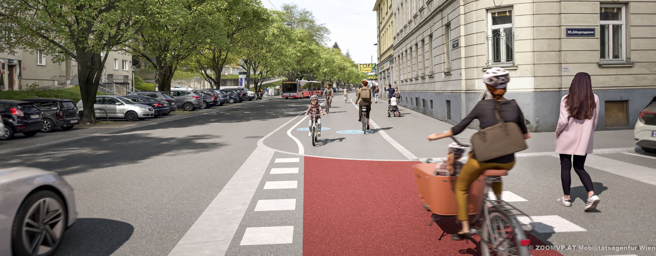 Rendering des neuen Radwegs in der Krottenbachstraße