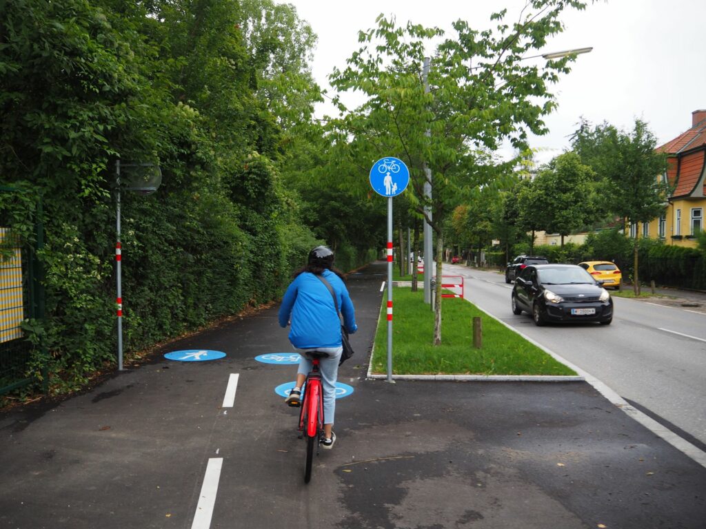 Radfahrerin auf Radweg