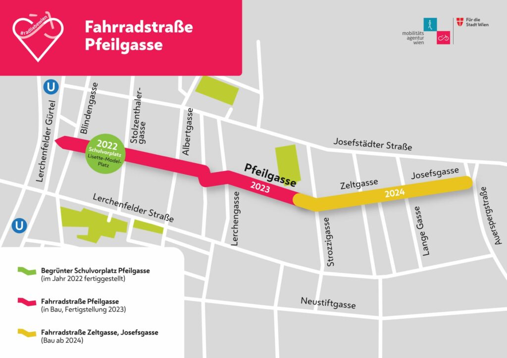 Übersichtsgrafik der Route der Fahrradstraße entlang der Pfeilgasse