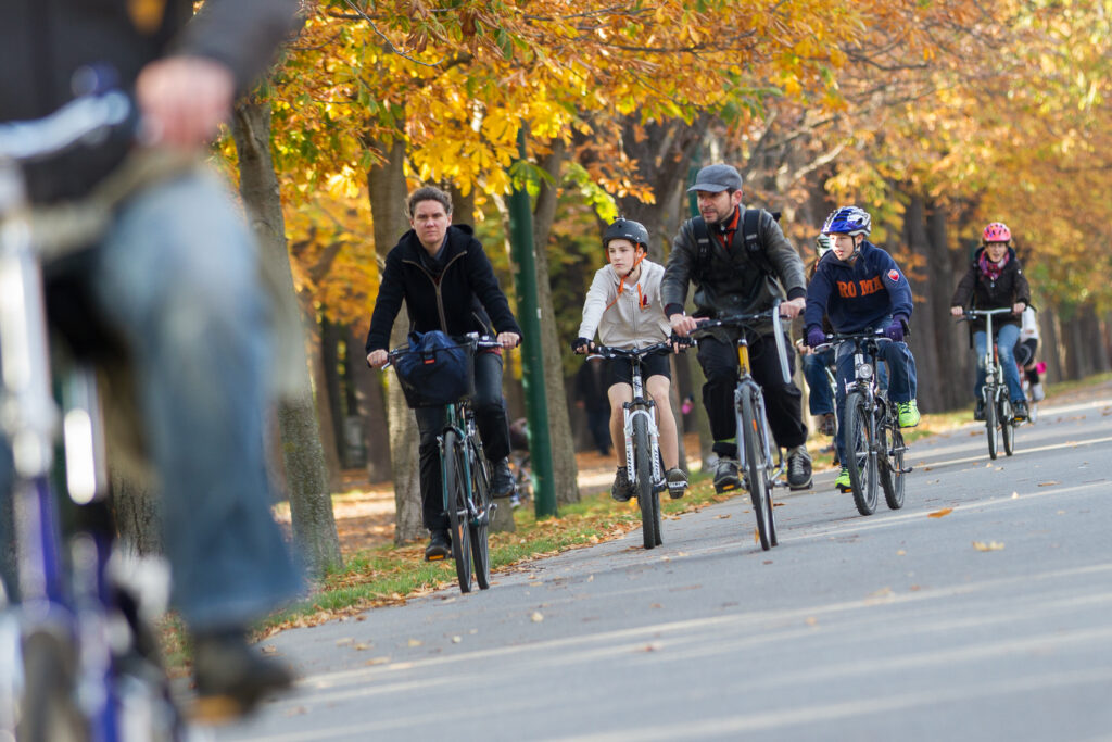 Radfahrer im Herbst auf der Prater Hauptallee