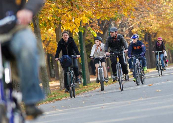 Radfahrer im Herbst