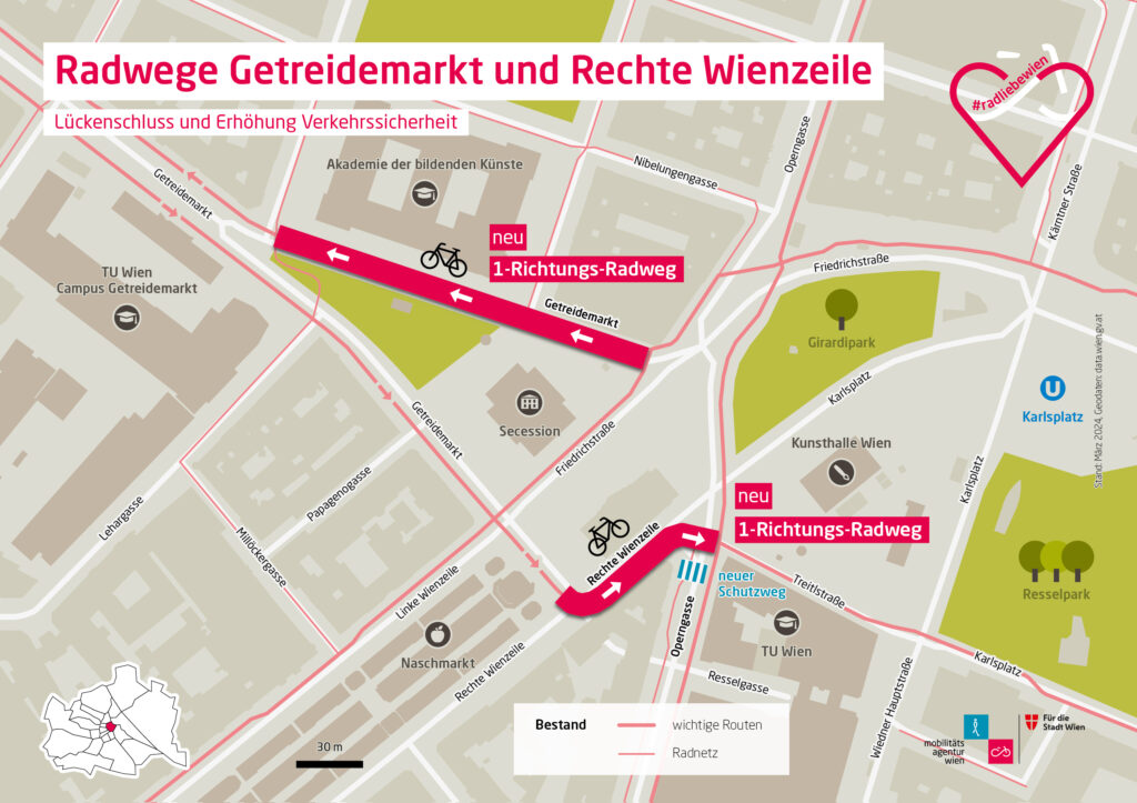 Übersichtskarte zur Umgestaltung des Getreidemarkts und der Rechten Wienzeile